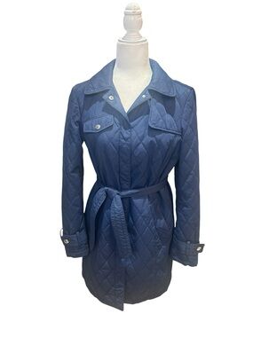 Coach Quilted Belted Utility Coat - Navy Blue size Small / Petite